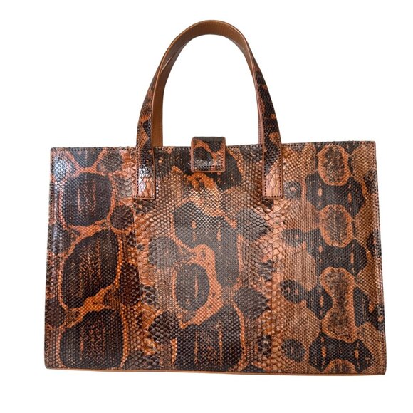 Snake Leather Handbag With Double Handles & Snap Closure - Picture 2 of 11